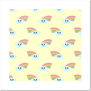 Kawaii Cute Rainbow Pattern in Yellow Posters and Art